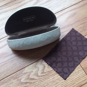 Coach white sunglasses case with cloth.